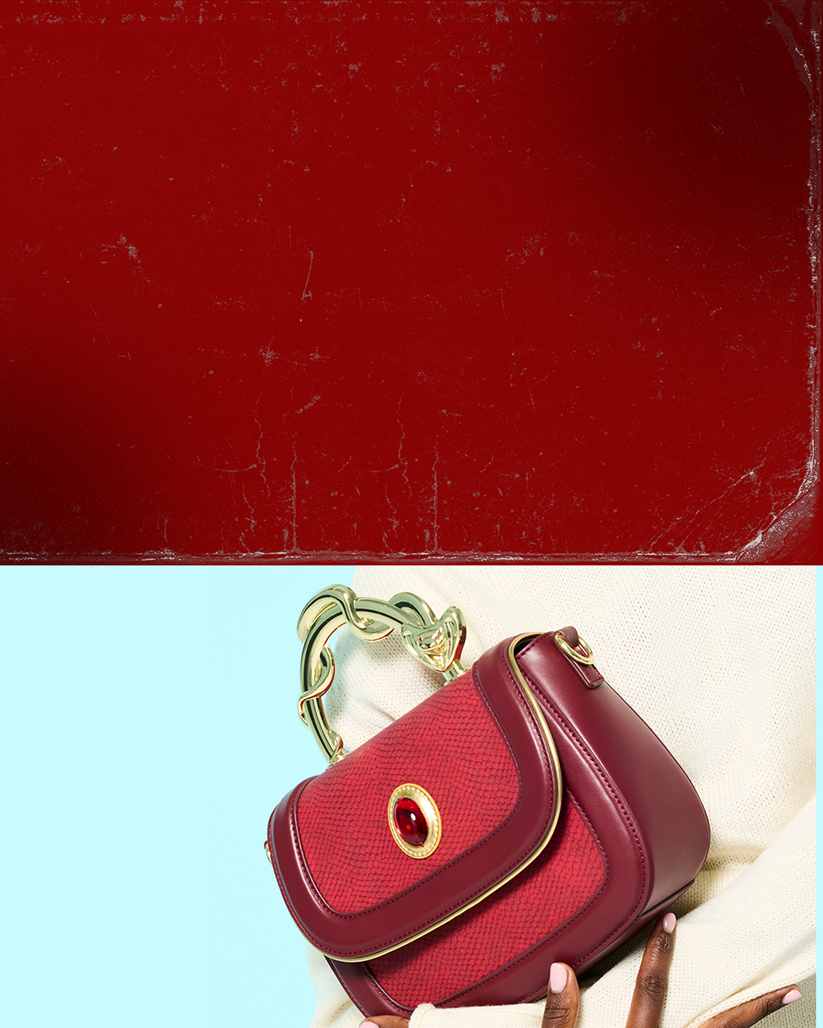 Dark Red gradient background with lifestyle image of Loungefly Disney Princess Jasmine Cobra crossbody bag