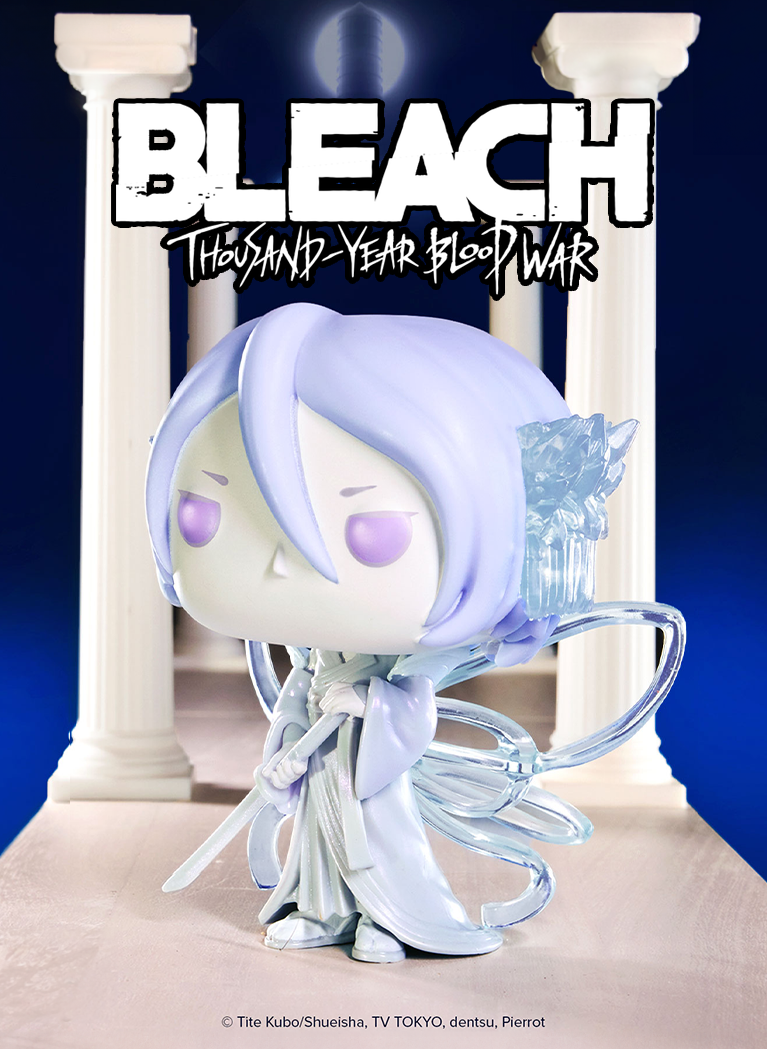 Dark Blue gradient background with subtle grunge texture featuring Funko Pop! Bleach vinyl collectibles