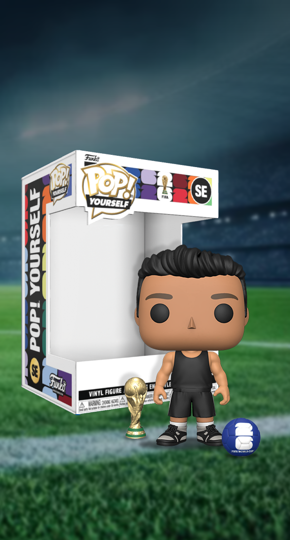 Dark Night time futbol stadium featuring Funko Pop! Yourself FIFA accessories