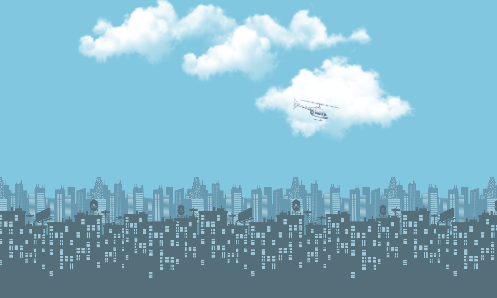 Cartoon city background with Blue sky and clouds