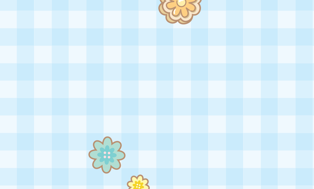Blue White gingham pattern with cartoon floral buttons