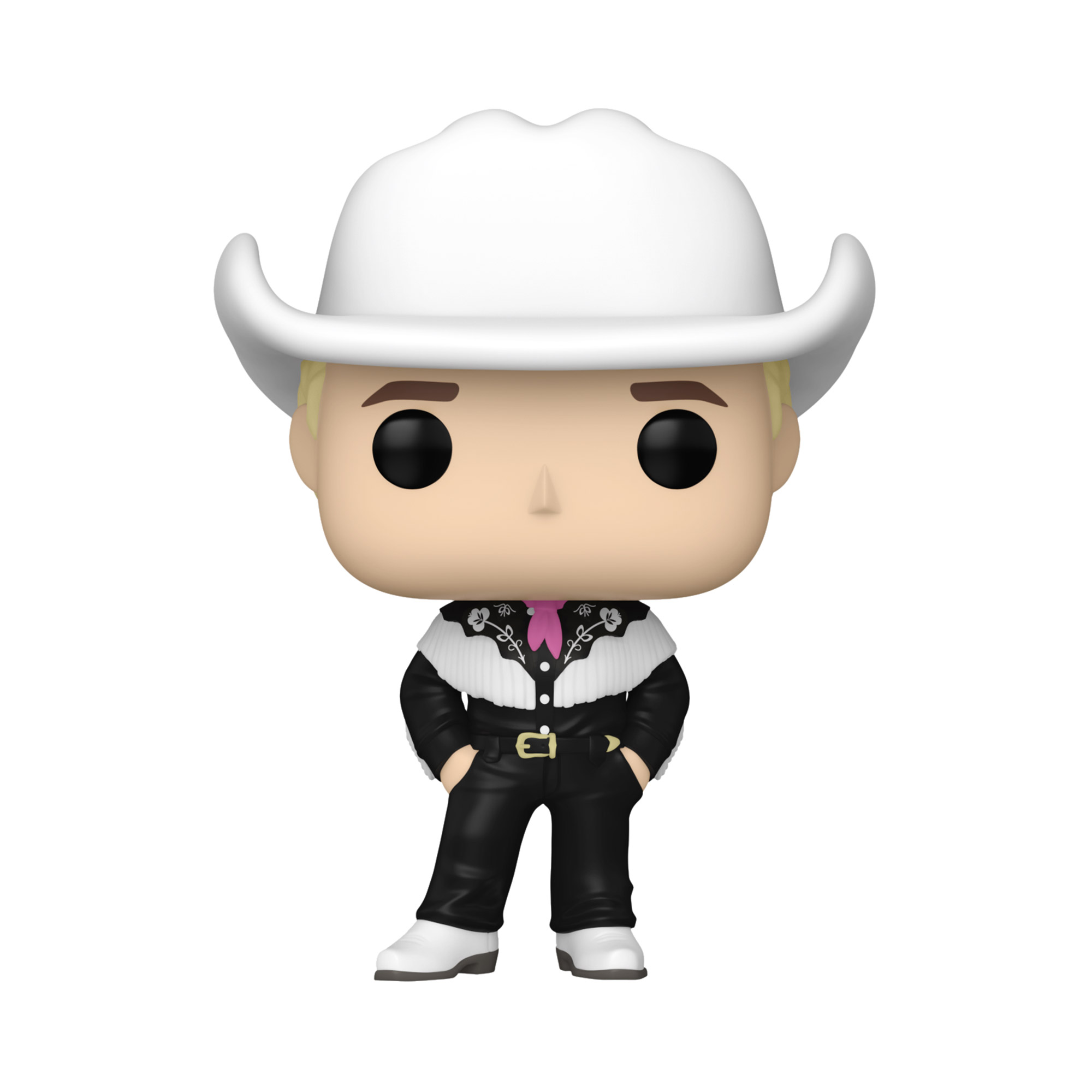 Pop! Western Ken wears a black cowboy outfit with a white cowboy hat.