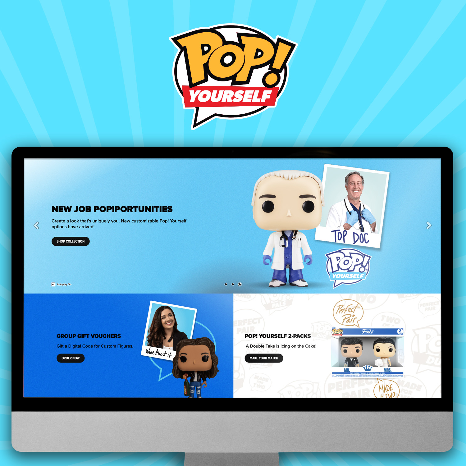 Pop!Yourself landing page inside a screen