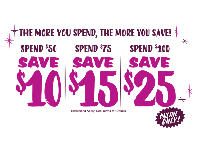 Pink text for Loungefly's Spend & Save promotion
