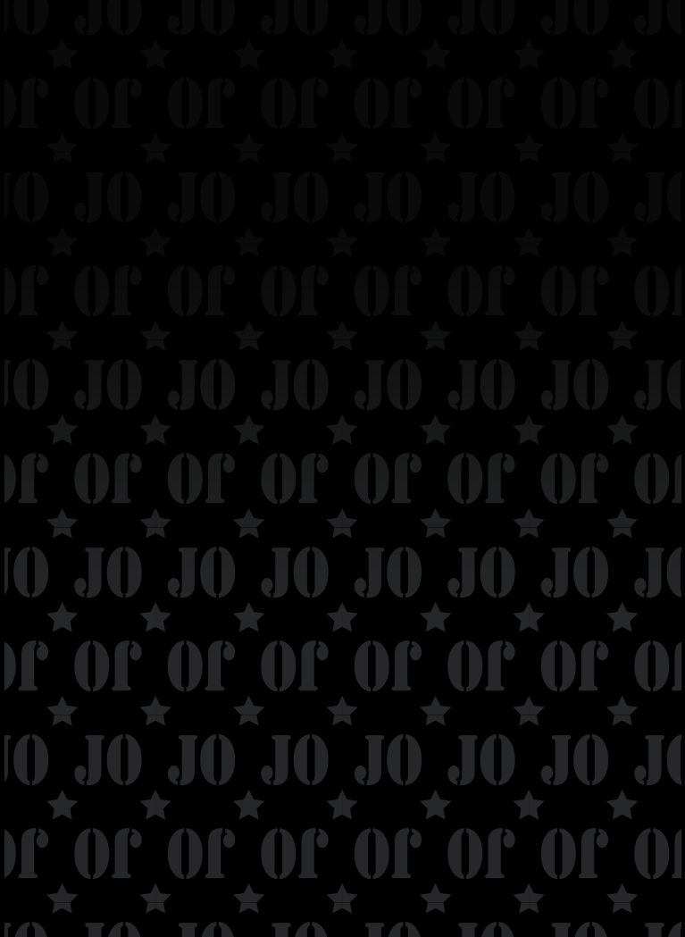 Black background with army type-face for Jojo with stars