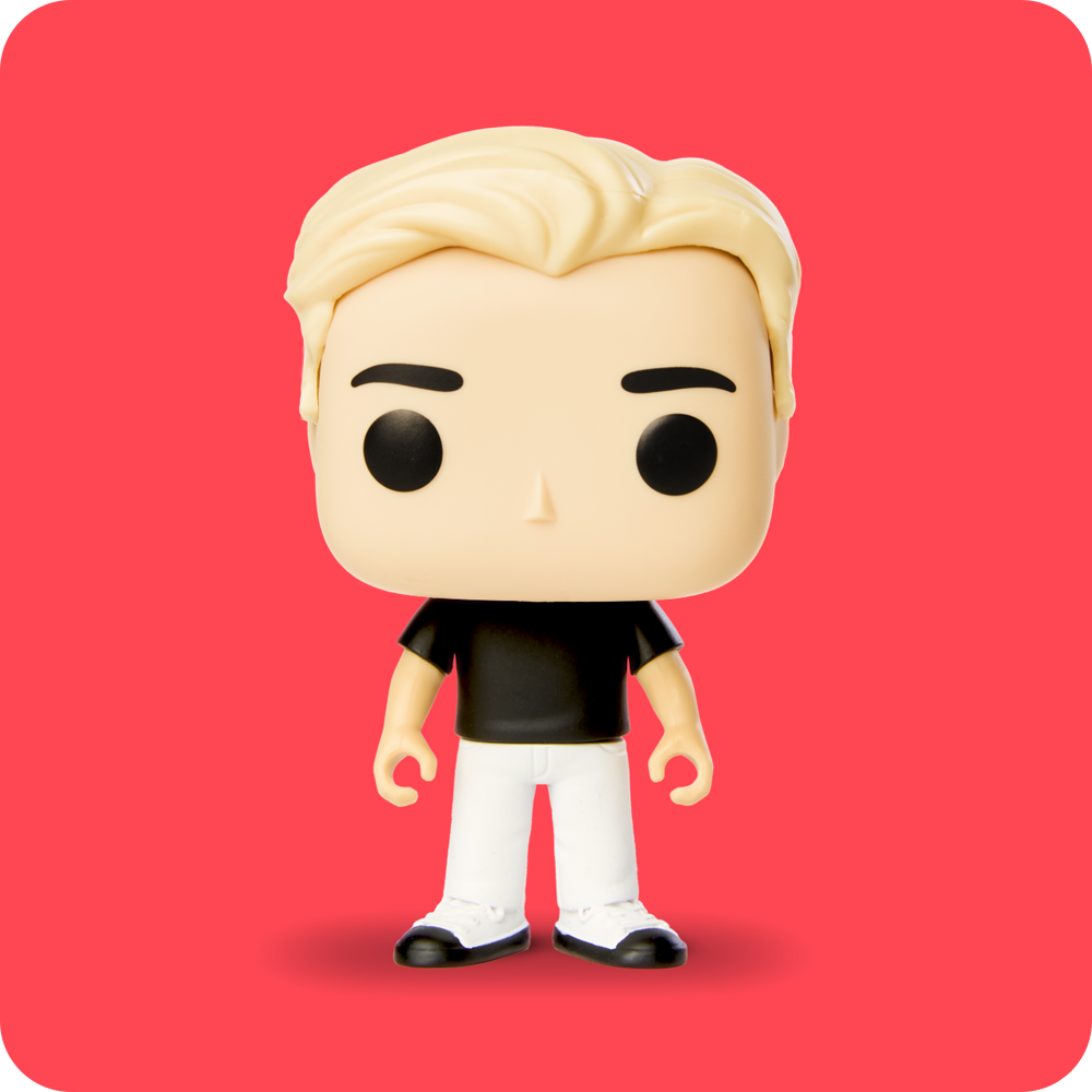 Red background with Funko POP! Yourself vinyl figure of Dad