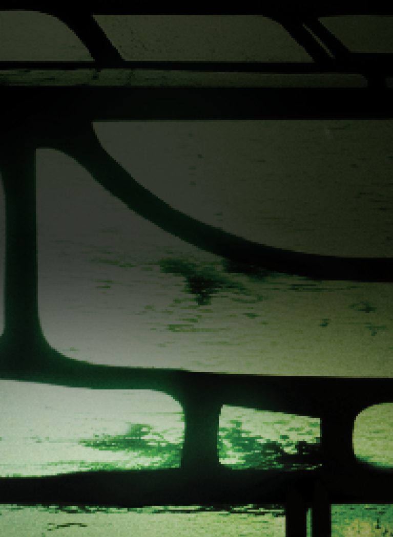 Dark ominous Green background with rectangle stained-glass pattern