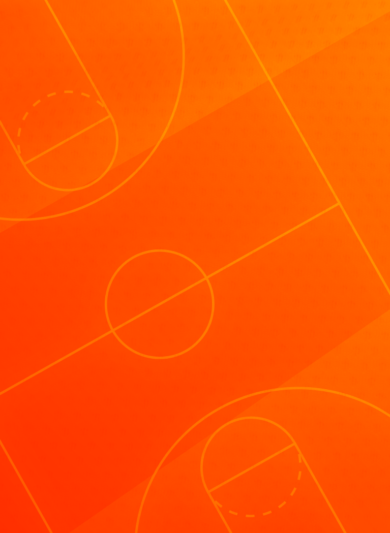 Dark to Light Orange gradient background with basketball court layout overlay