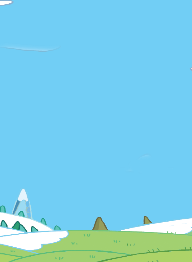 Cartoon background with Green rolling hills and snow with Blue sky