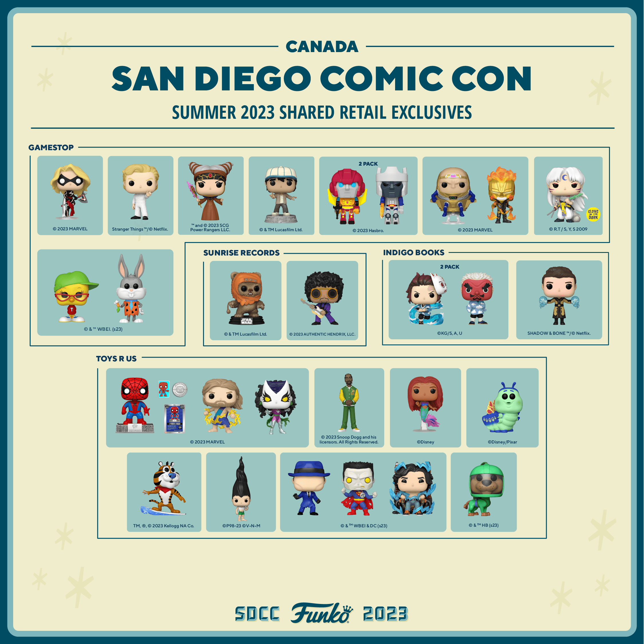 This just in from the Funkoville Visitor's Center, here is the 2023 SDCC Shared Retailer Guide for Canada.