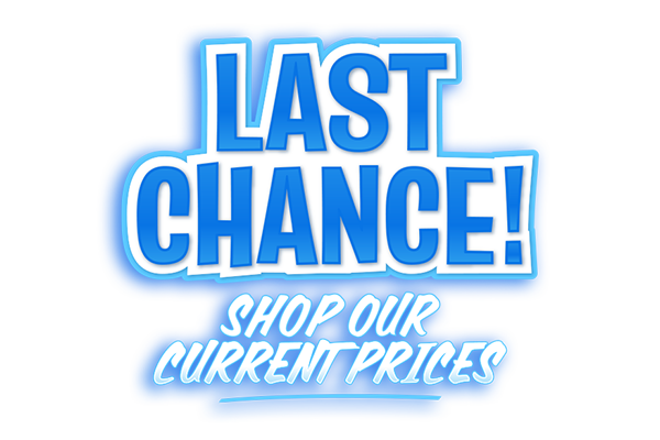 Blue text with White stroke messaging Funko last chance to shop before price increases