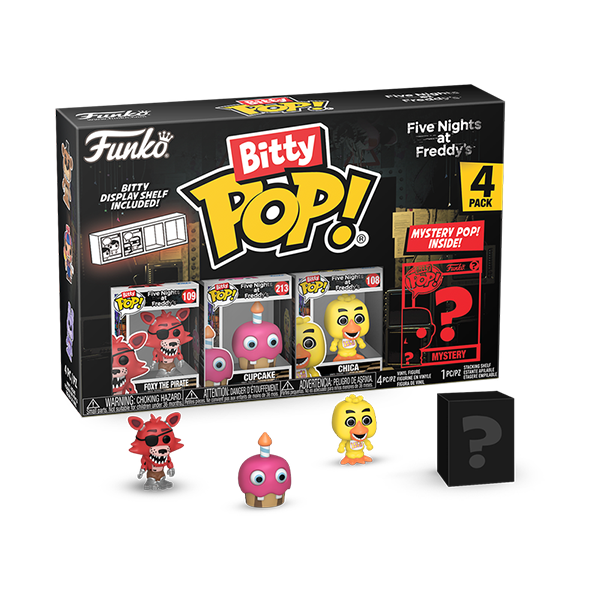 Five Nights at Freddy's Bitty Pop! 4-Pack Featuring Cupcake, Foxy the Pirate, Chica, and a Mystery Bitty