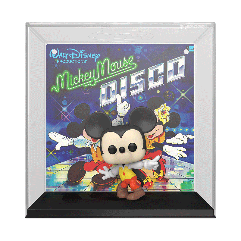Pop! Albums Mickey Mouse Disco: Pop! Mickey strikes a groovy pose in front of the disco-club inspired cover art for the original record.