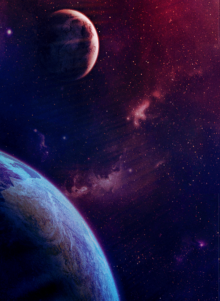 Galaxy background with star dust and planets