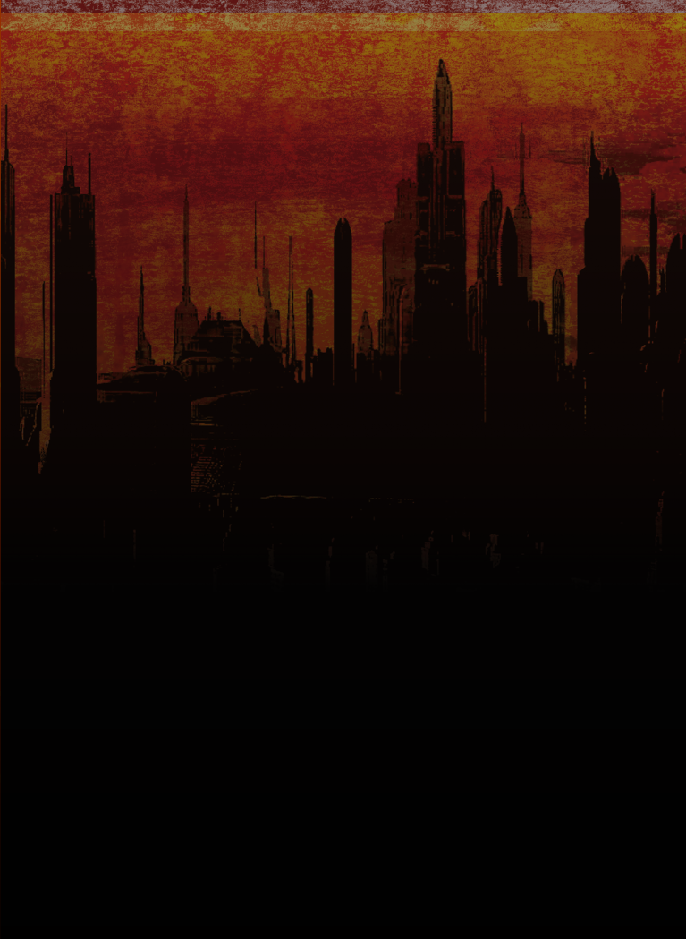 Black sci-fi city skyline with dark Red grunge sky