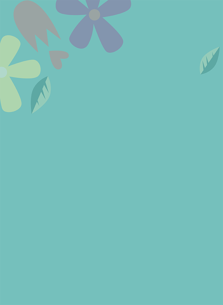 Teal background with cartoon floral print