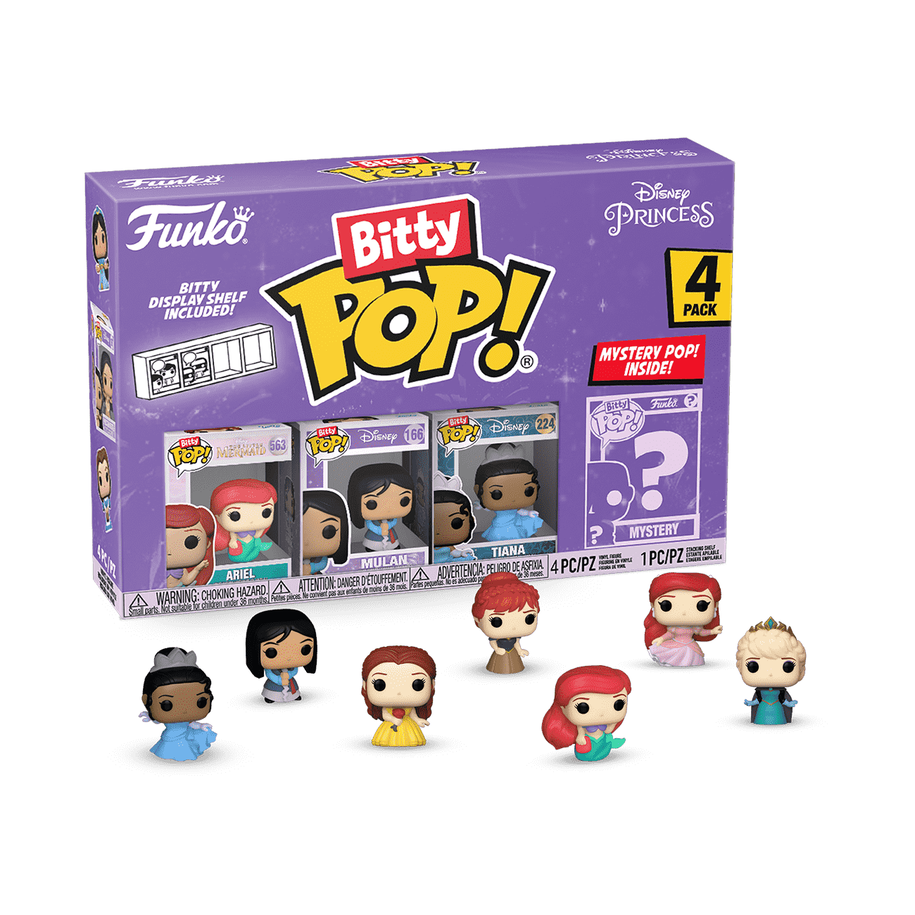 Funko Bitty POP! Disney Princesa - Ariel 4 Paquete Incluye Ariel, Mulan, Tiana, And A Mystery Figure Y Una Mini Figura Misteriosa De Sorpresa