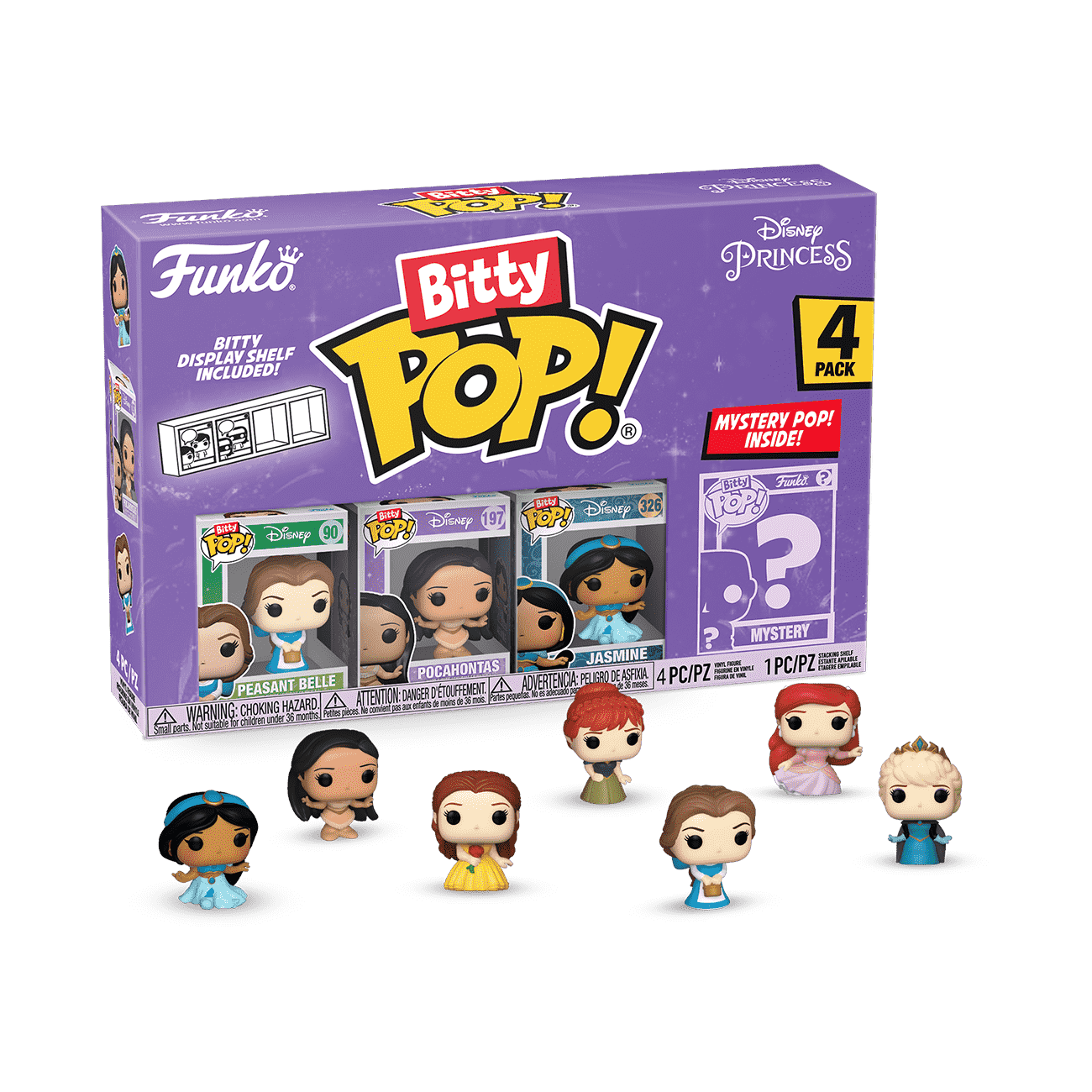 Funko Bitty POP! Disney Princesa - Belle 4 Paquete Incluye Belle (yellow Dress), Pocahontas, Jasmine, And A Mystery Figure Y Una Mini Figura Misteriosa De Sorpresa