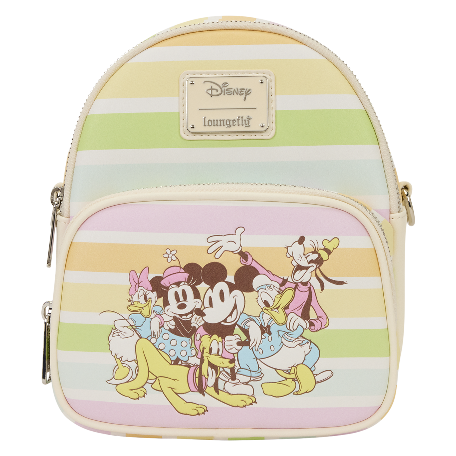 Mickey & Friends Rainbow Stripes Convertible Mini Backpack & Crossbody Bag | Officially Licensed | Plastic | Loungefly